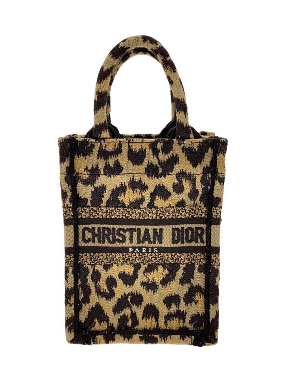 Christian Dior Book Tote Bag Canvas Camel Brown Leopard